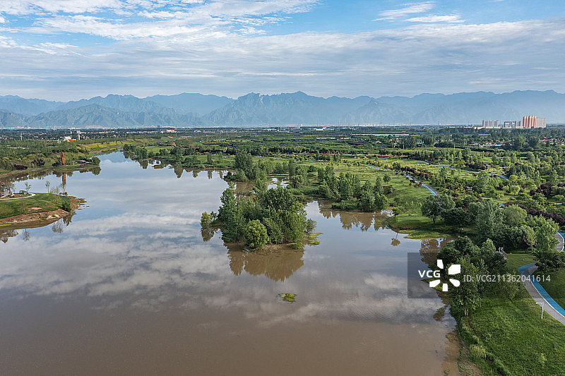 西安沣河航拍图片素材