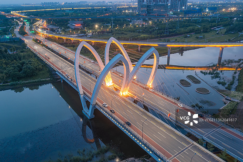 西安沣河大桥夜景图片素材