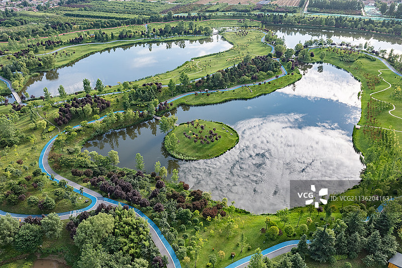 西安沣河航拍图片素材