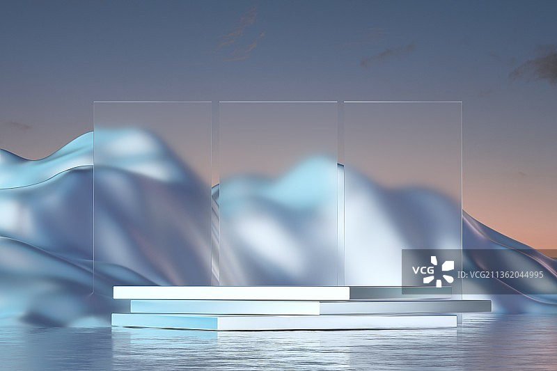 3d渲染未来感亚克力元素展示台陈列背景图片素材