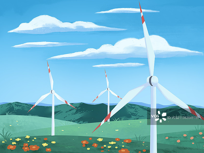 新能源风能风力发电风景插画图片素材