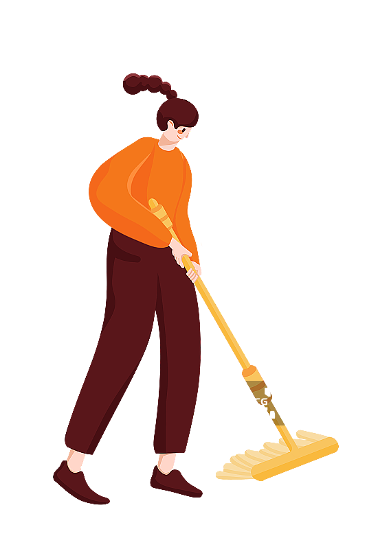 一个女生拖地图片素材