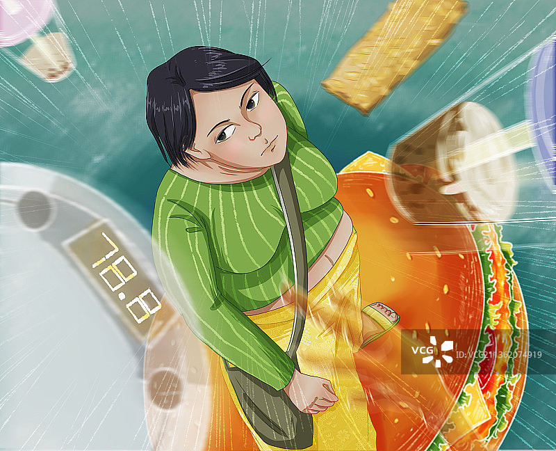 减肥肥胖减重控制饮食女孩插画漫画图片素材