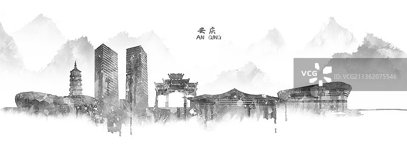 安庆城市建筑插画图片素材