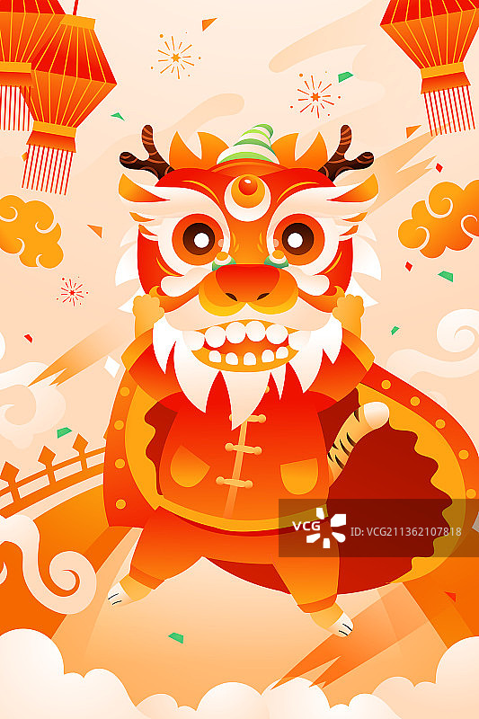 卡通虎年老虎生肖新年春节元旦神龙二月龙抬头中国风国潮矢量插画图片素材
