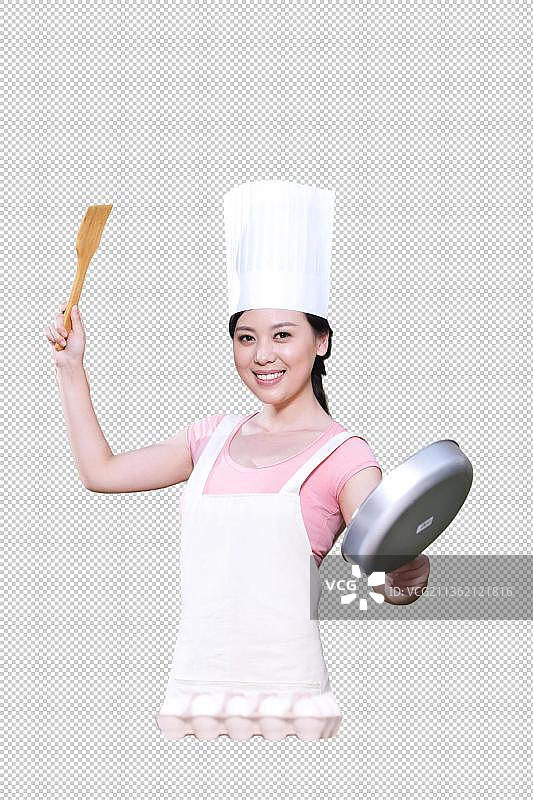 女厨师在户外厨房图片素材