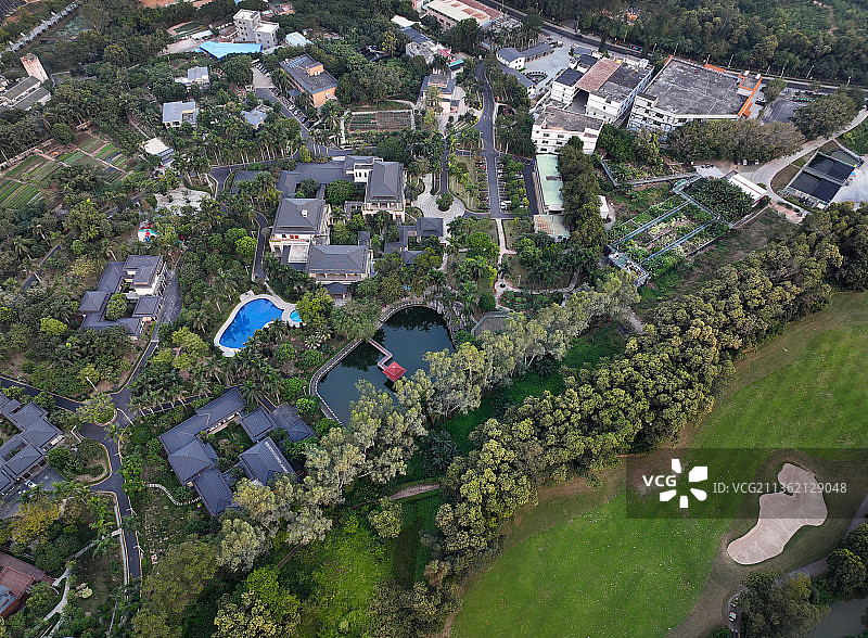 广东省深圳市龙华区观澜湖和观澜版画村航拍图片素材
