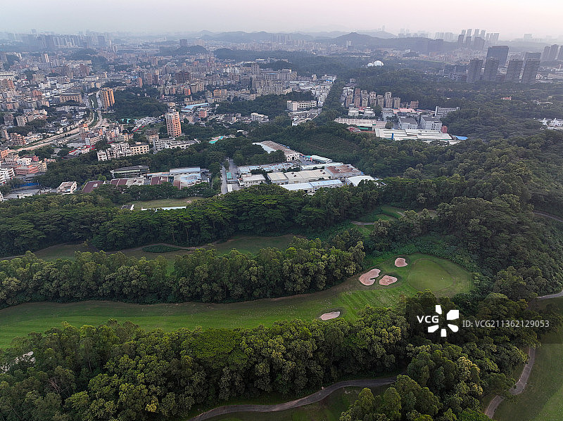 广东省深圳市龙华区观澜湖和观澜版画村航拍图片素材