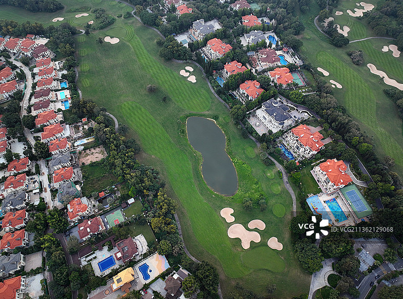 广东省深圳市龙华区观澜湖和观澜版画村航拍图片素材