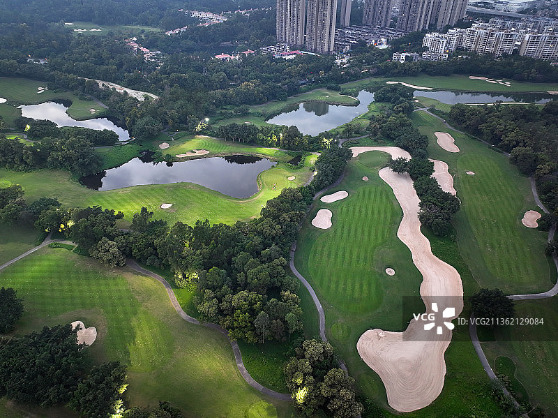 广东省深圳市龙华区观澜湖和观澜版画村航拍图片素材