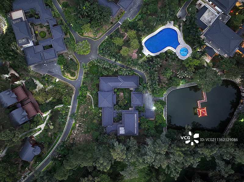 广东省深圳市龙华区观澜湖和观澜版画村航拍图片素材