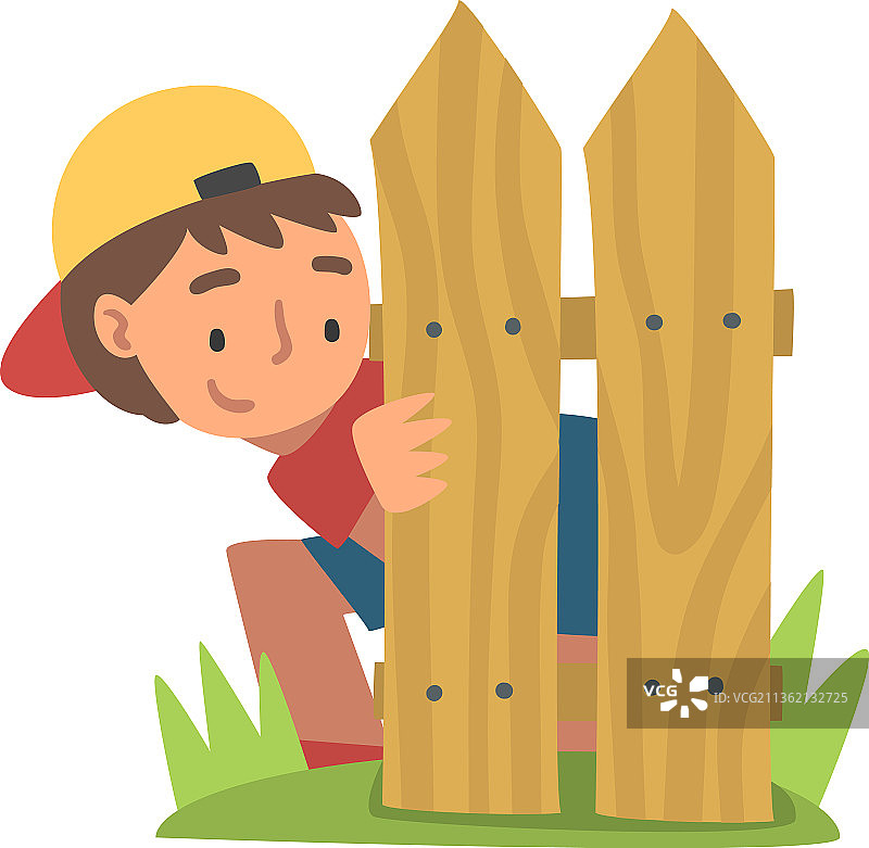 戴棒球帽的小男孩玩捉迷藏图片素材