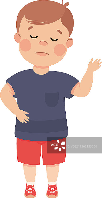 向下看、感到悲伤的小男孩图片素材