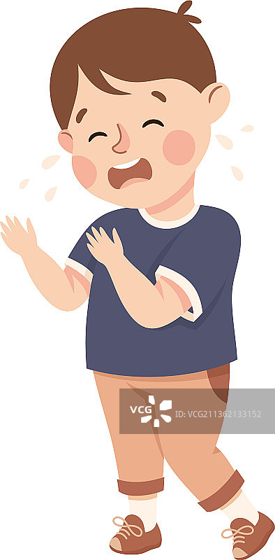 站着哭泣的悲伤小男孩图片素材