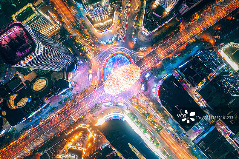 上海杨浦区中环五角场航拍夜景图片素材