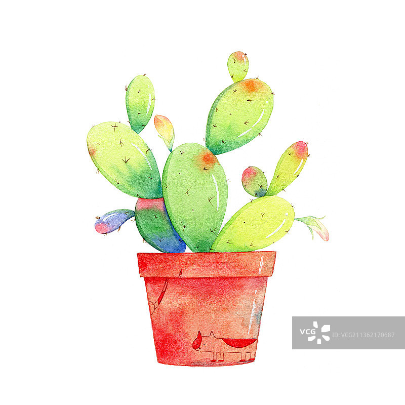 水彩仙人掌与小动物图片素材