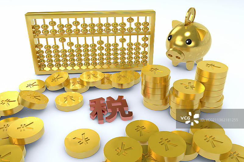 算盘和钱币,3D渲染图片素材