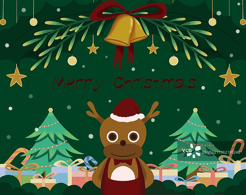 小麋鹿扮成圣诞老人准备送礼物图片素材
