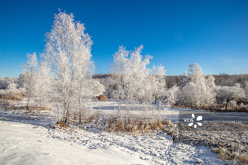 中国黑龙江黑河逊克县大平台库尔滨冬季雾淞景观图片素材