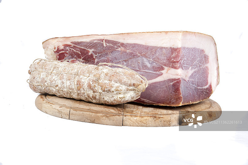 意大利火腿，白色背景上的肉特写图片素材