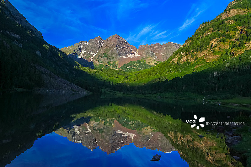 美国科罗拉多州皮特金县马龙湖群峰风光图片素材