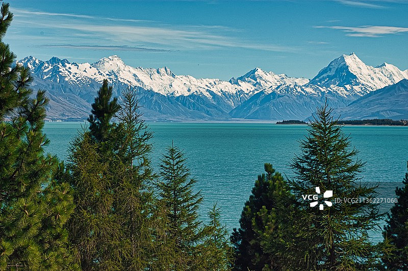 普卡基湖库克山，雪山美景图片素材