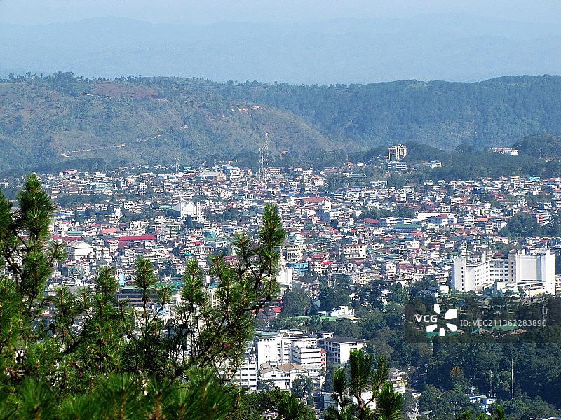 西隆城市景观，城镇高角度景观，梅加拉亚邦西隆，印度图片素材