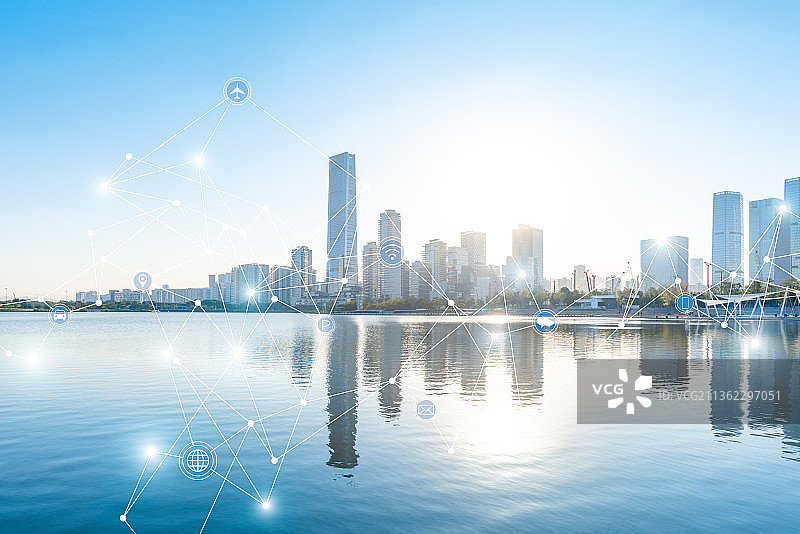 深圳城市风光和5G科技物联网概念图片素材