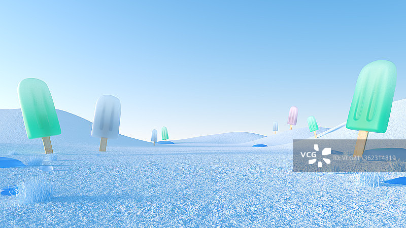 插满冰棍雪糕的雪地图片素材