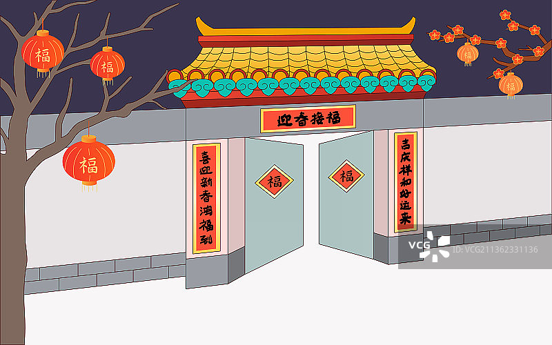 中国风建筑大门矢量插画图片素材