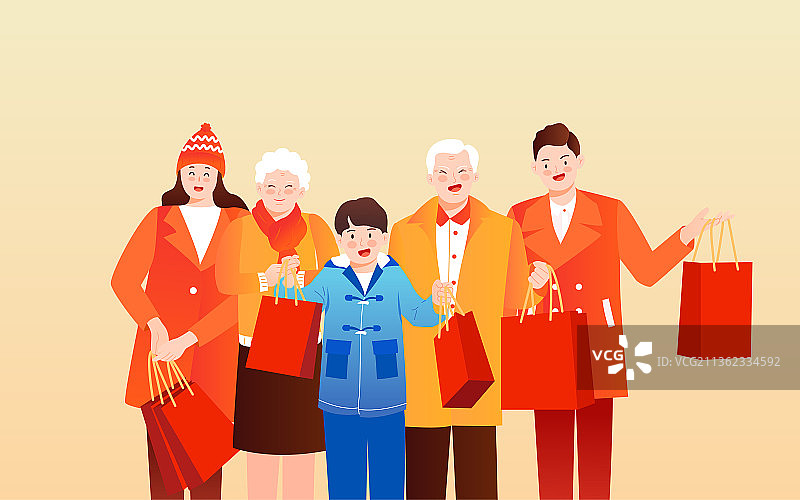 春节家人送礼拜年矢量人物形象图片素材
