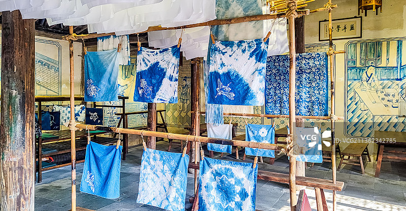 浙江嘉兴乌镇染布工艺图片素材