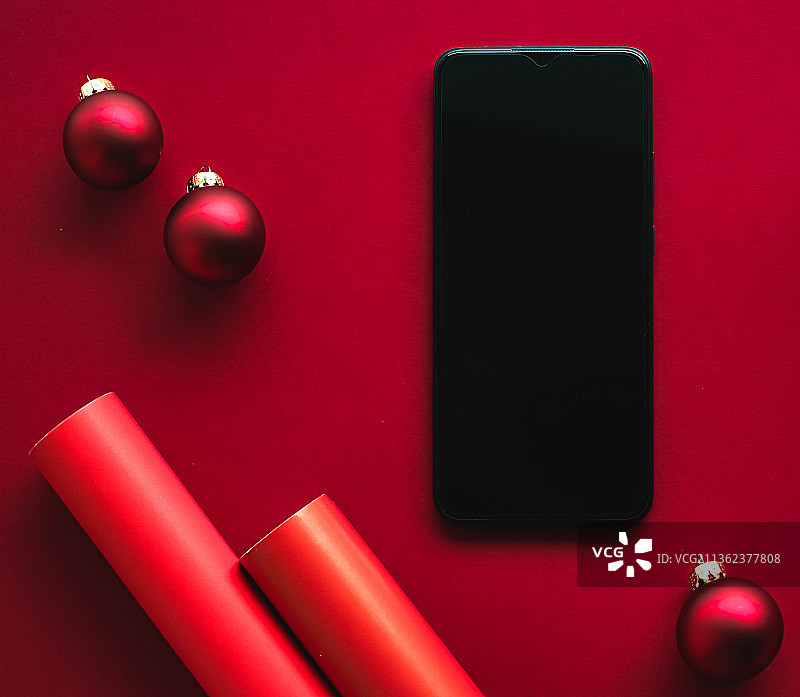 圣诞App，节日祝福概念，空白屏幕智能手机图片素材