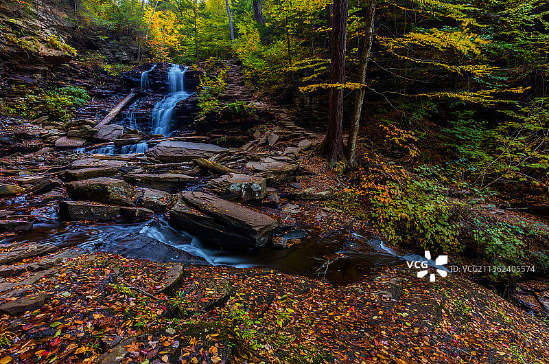 秋季美国里基茨格伦州立公园森林瀑布风景图片素材