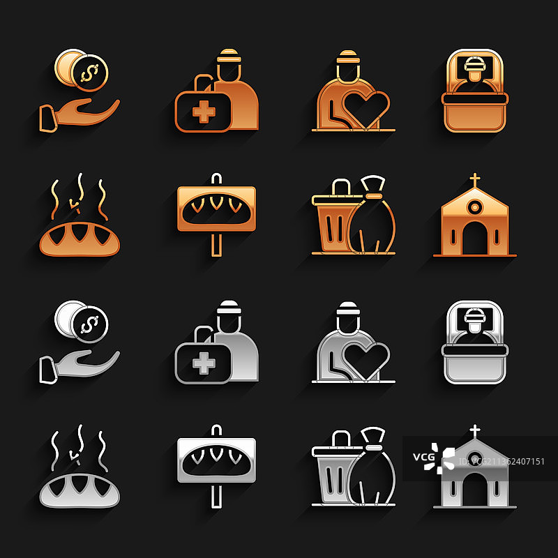 捐赠食物与教堂旁的睡袋图片素材