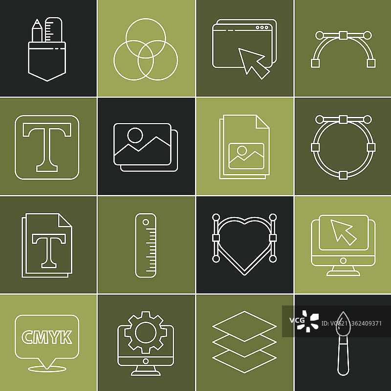 线条画笔、电脑显示器和光标图片素材