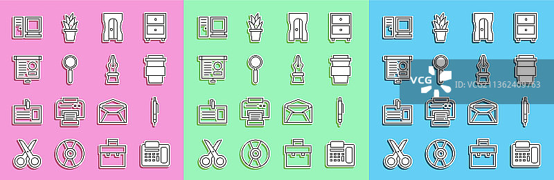 钢笔咖啡杯铅笔电话线条设计图片素材