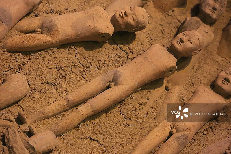 陕西咸阳汉阳陵——帝陵外藏坑展示厅：陶俑图片素材