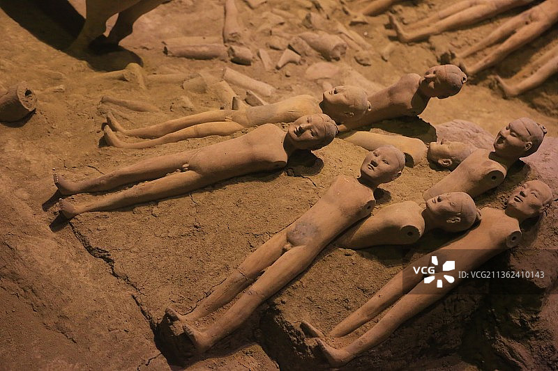 陕西咸阳汉阳陵——帝陵外藏坑展示厅：陶俑图片素材