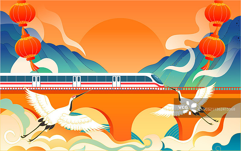 国潮高铁出行回家插画过年春运返程背景海报图片素材