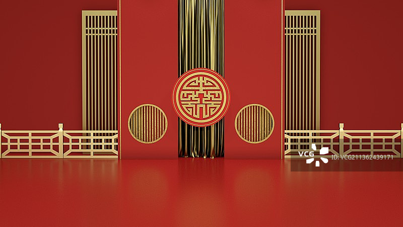 红色中国风三维场景空间图片素材