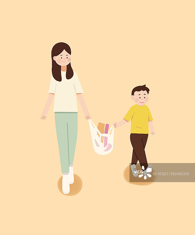 温馨家庭亲子互动美好童年小时回忆母亲节做家务劳动母婴插画图片素材