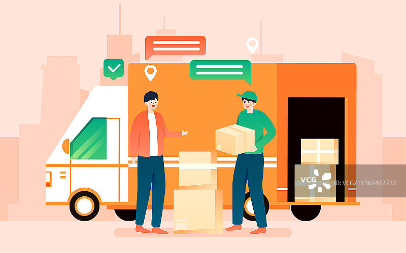 快递物流包裹签收人物插画物流运输活动海报图片素材