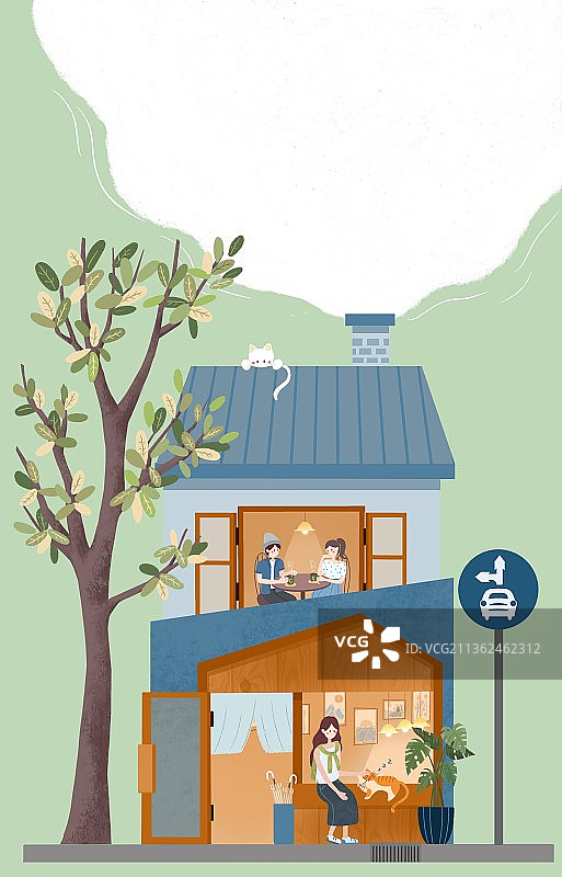 小房子咖啡时光插画图片素材