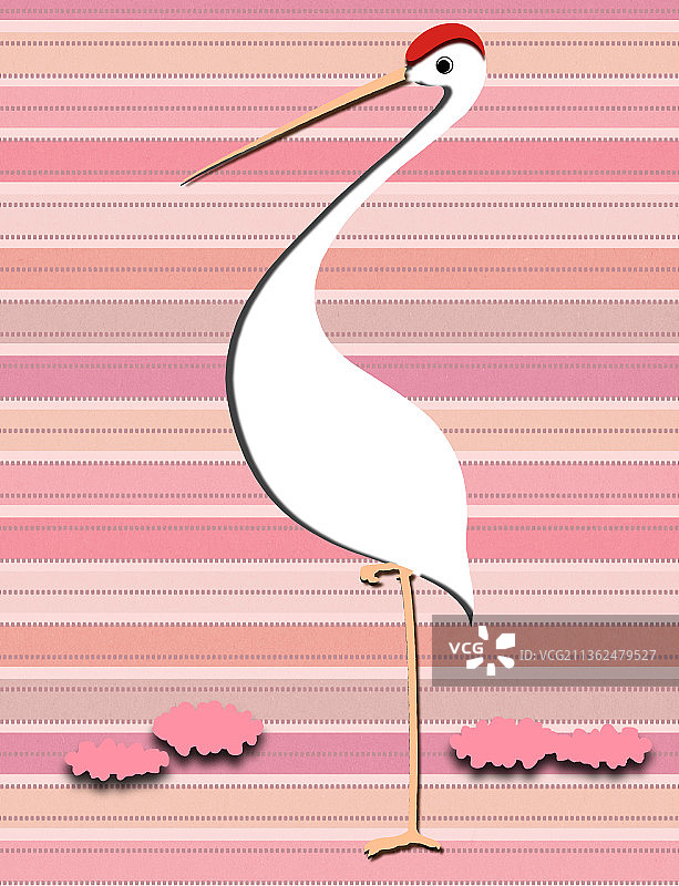 剪纸风粉红色白鹤简约条纹图片素材