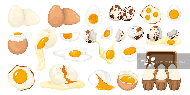 完整和破损的家禽蛋合集图片素材
