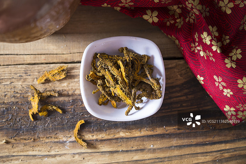 中国古风背景的中药黄连特写图片素材