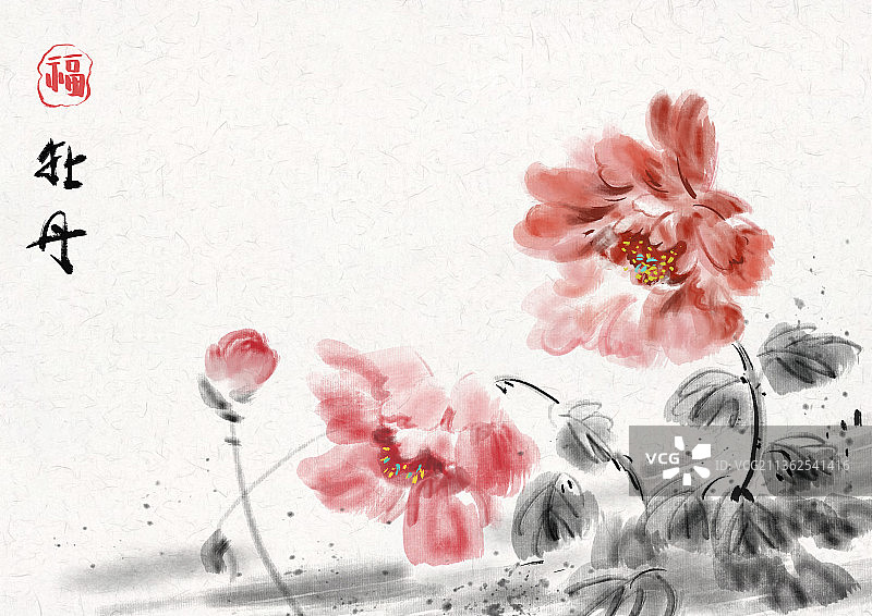 水墨花鸟 背景分离PSD版本图片素材