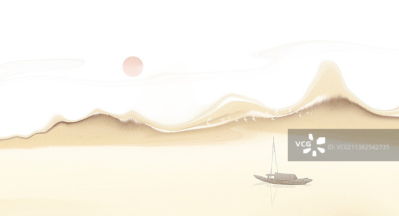 新中式水墨山水风景插画图片素材