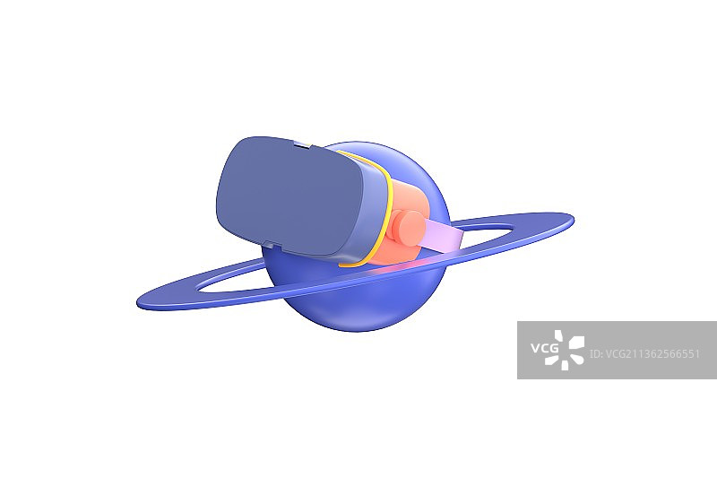 3d渲染戴着VR眼镜的星球在白色背景前图片素材